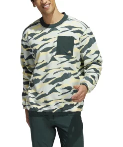 ADIDAS Texture Print Crewneck -Golf Sales Store adidas texture print crewneck linen green almost yellow 01 13122.1673903783