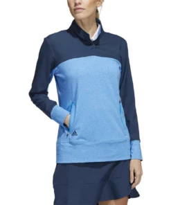 ADIDAS Women's Colorblock Quarter Snap Jacket -Golf Sales Store adidas womens colorblock quarter snap jacket blue rush 01 16480.1676583506