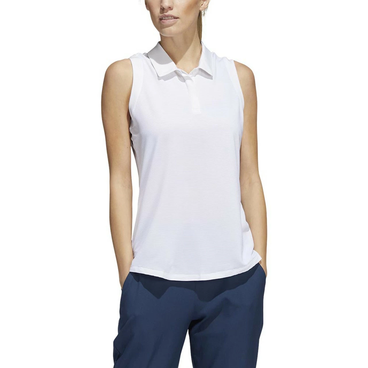 Adida Women' Polo Ottoman Stripe Sleeveles Primeblue 11 Adida Women' Polo Ottoman Stripe Sleeveles Primeblue - Image 9