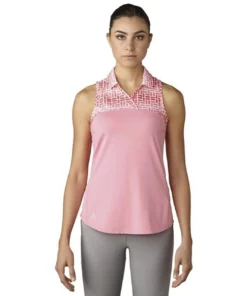 Adida Women' Polo Mesh Printed Sport Sleeveles -Golf Sales Store adidas womens printed sport mesh sleeveless polo easy pink 01 26113.1633461092
