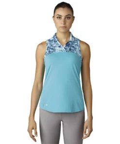 Adida Women' Polo Mesh Printed Sport Sleeveles -Golf Sales Store adidas womens printed sport mesh sleeveless polo energy blue 01 05878.1633461092