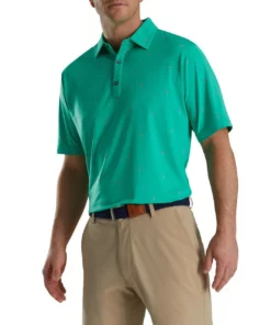 Footjoy Polo Lisle 18 Hole Print Self Collar -Golf Sales Store footjoy 18 holes print lisle self collar polo sea green 01 41807.1673904717