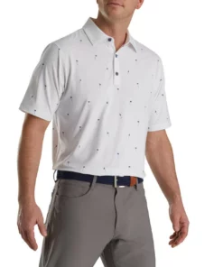 Footjoy Polo Lisle 18 Hole Print Self Collar -Golf Sales Store footjoy 18 holes print lisle self collar polo white 01 17704.1673901102