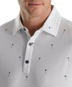 Footjoy Polo Lisle 18 Hole Print Self Collar -Golf Sales Store footjoy 18 holes print lisle self collar polo white 03 25484.1673905733