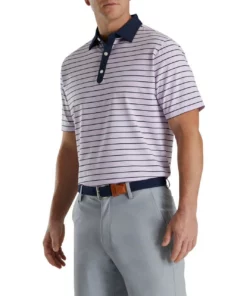 Footjoy Polo Lisle Accented Stripe Self Collar -Golf Sales Store footjoy accented stripe lisle self collar polo lavender white navy 01 89212.1673905424
