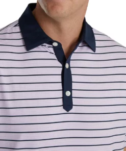 Footjoy Polo Lisle Accented Stripe Self Collar -Golf Sales Store footjoy accented stripe lisle self collar polo lavender white navy 03 82088.1673906618