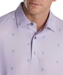 Footjoy Polo Lisle Self Collar Cactus Print -Golf Sales Store footjoy cactus print lisle self collar polo dusty purple 03 75030.1673901887