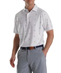 Footjoy Polo Lisle Self Collar Cactus Print -Golf Sales Store footjoy cactus print lisle self collar polo white 01 39837.1673902336