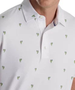 Footjoy Polo Lisle Self Collar Cactus Print -Golf Sales Store footjoy cactus print lisle self collar polo white 03 98988.1673904253