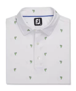 Footjoy Polo Lisle Self Collar Cactus Print -Golf Sales Store footjoy cactus print lisle self collar polo white 04 81522.1673899403