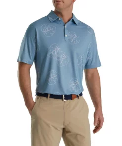 Footjoy Polo Lisle Print Self Collar Jungle Leaf -Golf Sales Store footjoy jungle leaf print lisle self collar polo denim dusty purple 01 73314.1673903792