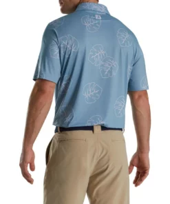 Footjoy Polo Lisle Print Self Collar Jungle Leaf -Golf Sales Store footjoy jungle leaf print lisle self collar polo denim dusty purple 02 50252.1673904451