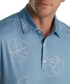 Footjoy Polo Lisle Print Self Collar Jungle Leaf -Golf Sales Store footjoy jungle leaf print lisle self collar polo denim dusty purple 03 32729.1673907143