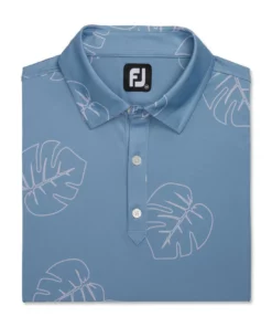 Footjoy Polo Lisle Print Self Collar Jungle Leaf -Golf Sales Store footjoy jungle leaf print lisle self collar polo denim dusty purple 04 95390.1673904058