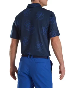 Footjoy Polo Lisle Print Self Collar Jungle Leaf -Golf Sales Store footjoy jungle leaf print lisle self collar polo navy tonal 02 05230.1673905417