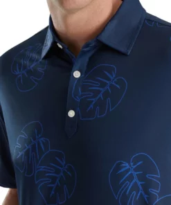 Footjoy Polo Lisle Print Self Collar Jungle Leaf -Golf Sales Store footjoy jungle leaf print lisle self collar polo navy tonal 03 61722.1673907337