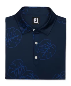 Footjoy Polo Lisle Print Self Collar Jungle Leaf -Golf Sales Store footjoy jungle leaf print lisle self collar polo navy tonal 04 36166.1673905024