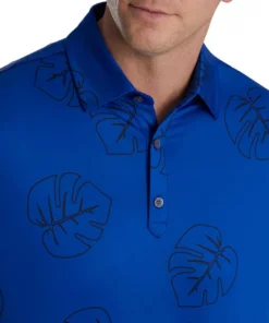 Footjoy Polo Lisle Print Self Collar Jungle Leaf -Golf Sales Store footjoy jungle leaf print lisle self collar polo ocean black 03 84716.1673906164
