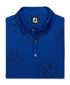 Footjoy Polo Lisle Print Self Collar Jungle Leaf -Golf Sales Store footjoy jungle leaf print lisle self collar polo ocean black 04 26078.1673901326
