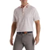 Footjoy Lisle Polo Logo Fj Accented Stripe Self Collar -Golf Sales Store footjoy lisle accented stripe self collar polo fj logo pink white graphite 02 57483.1673905918