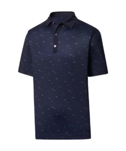 Footjoy Polo Lisle School Of Fish Print Self Collar -Golf Sales Store footjoy lisle school of fish print self collar polo navy 01 35458.1648732955