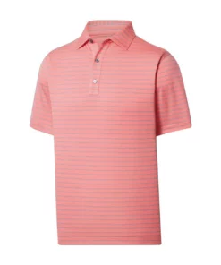 Footjoy Polo Lisle Self Collar Triple Pinstripe -Golf Sales Store footjoy lisle triple pinstripe self collar polo coral 01 71995.1676589633