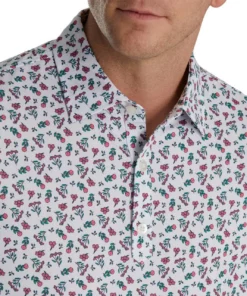 Footjoy Polo Lisle Mini Print Floral Self Collar 16 Footjoy Polo Lisle Mini Print Floral Self Collar -Golf Sales Store footjoy mini floral print lisle self collar polo white watermelon sea green 03 91804.1673899882