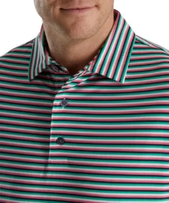 FootJoy Multi Stripe Lisle Self Collar Polo -Golf Sales Store footjoy multi stripe lisle self collar polo white watermelon navy 03 68119.1673907178