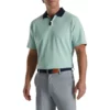 Footjoy Collar Pique Knit Solid Placket Stripe Stretch Polo -Golf Sales Store footjoy solid stretch pique with stripe placket knit collar polo sage 01 23495.1673903313