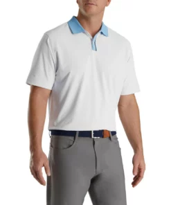 Footjoy Collar Pique Knit Solid Placket Stripe Stretch Polo -Golf Sales Store footjoy solid stretch pique with stripe placket knit collar polo white 01 13309.1673901099