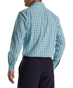 Footjoy Gingham Shirt Stretch Woven -Golf Sales Store footjoy stretch woven gingham shirt denim azure 02 57650.1671654473