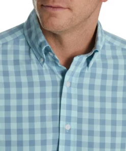 Footjoy Gingham Shirt Stretch Woven -Golf Sales Store footjoy stretch woven gingham shirt denim azure 03 97157.1671653915