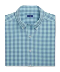 Footjoy Gingham Shirt Stretch Woven -Golf Sales Store footjoy stretch woven gingham shirt denim azure 04 76832.1671652269