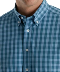 Footjoy Gingham Shirt Stretch Woven -Golf Sales Store footjoy stretch woven gingham shirt dusk blue ink 03 89505.1671651391