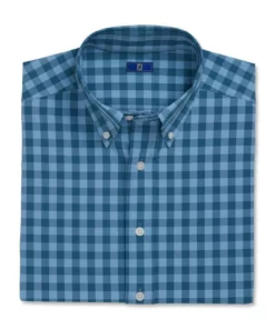 Footjoy Gingham Shirt Stretch Woven -Golf Sales Store footjoy stretch woven gingham shirt dusk blue ink 04 20599.1671652256