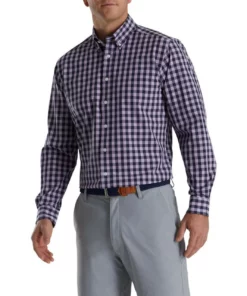 Footjoy Gingham Shirt Stretch Woven -Golf Sales Store footjoy stretch woven gingham shirt lavender navy 01 74945.1671651403