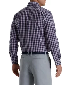 Footjoy Gingham Shirt Stretch Woven -Golf Sales Store footjoy stretch woven gingham shirt lavender navy 02 80400.1671652156
