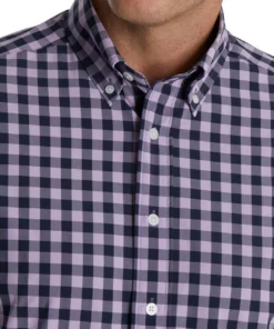 Footjoy Gingham Shirt Stretch Woven -Golf Sales Store footjoy stretch woven gingham shirt lavender navy 03 41319.1671651079