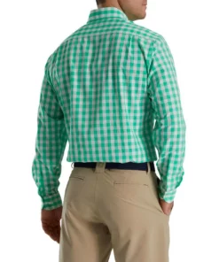 Footjoy Gingham Shirt Stretch Woven -Golf Sales Store footjoy stretch woven gingham shirt light sea green white 02 77187.1671651623