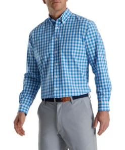Footjoy Gingham Shirt Stretch Woven -Golf Sales Store footjoy stretch woven gingham shirt white royal 01 23585.1671650638