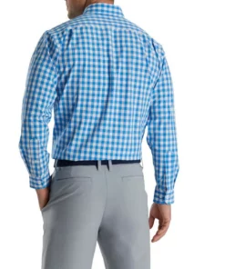 Footjoy Gingham Shirt Stretch Woven -Golf Sales Store footjoy stretch woven gingham shirt white royal 02 61747.1671651559