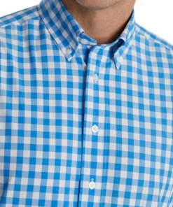 Footjoy Gingham Shirt Stretch Woven -Golf Sales Store footjoy stretch woven gingham shirt white royal 03 02128.1671653586
