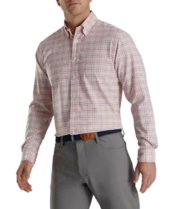 Footjoy Shirt Woven Plaid Super Soft -Golf Sales Store footjoy super soft woven plaid shirt white coral pink graphite 01 43825.1671653343