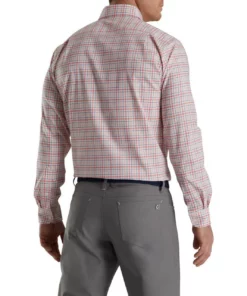Footjoy Shirt Woven Plaid Super Soft -Golf Sales Store footjoy super soft woven plaid shirt white coral pink graphite 02 41662.1671651357