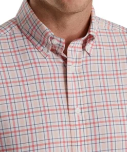 Footjoy Shirt Woven Plaid Super Soft -Golf Sales Store footjoy super soft woven plaid shirt white coral pink graphite 03 16269.1671652025