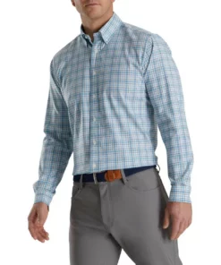 Footjoy Shirt Woven Plaid Super Soft -Golf Sales Store footjoy super soft woven plaid shirt white dusk blue ink 01 31344.1671650609