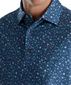Footjoy Polo Lisle Print Terrazzo Self Collar -Golf Sales Store footjoy terrazzo print lisle self collar polo bluestone 03 96604.1673907120