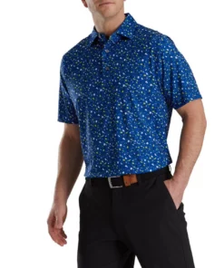 Footjoy Polo Lisle Print Terrazzo Self Collar -Golf Sales Store footjoy terrazzo print lisle self collar polo ocean 01 39012.1673907105