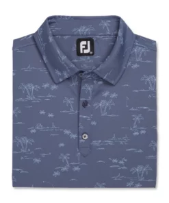 FootJoy Tropic Golf Print Lisle Self Collar Polo -Golf Sales Store footjoy tropic golf print lisle self collar polo bluestone denim 04 23864.1673906601