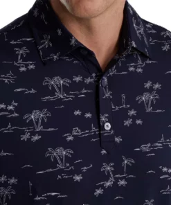 FootJoy Tropic Golf Print Lisle Self Collar Polo -Golf Sales Store footjoy tropic golf print lisle self collar polo navy white 03 19817.1673905381